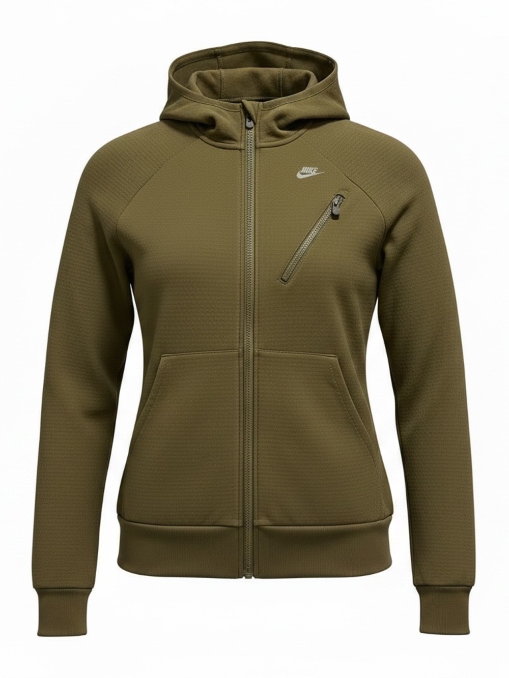 Nike Dri-FIT Olive Green Full Zip Hooded Jacket Tech Fleece Small